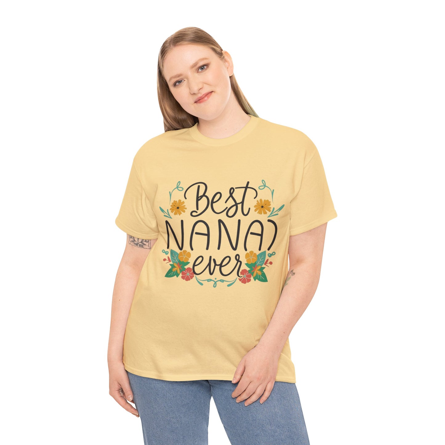 Best Nana Ever Unisex Heavy Cotton Tee, Floral Print, Nana'sFloral Embrace