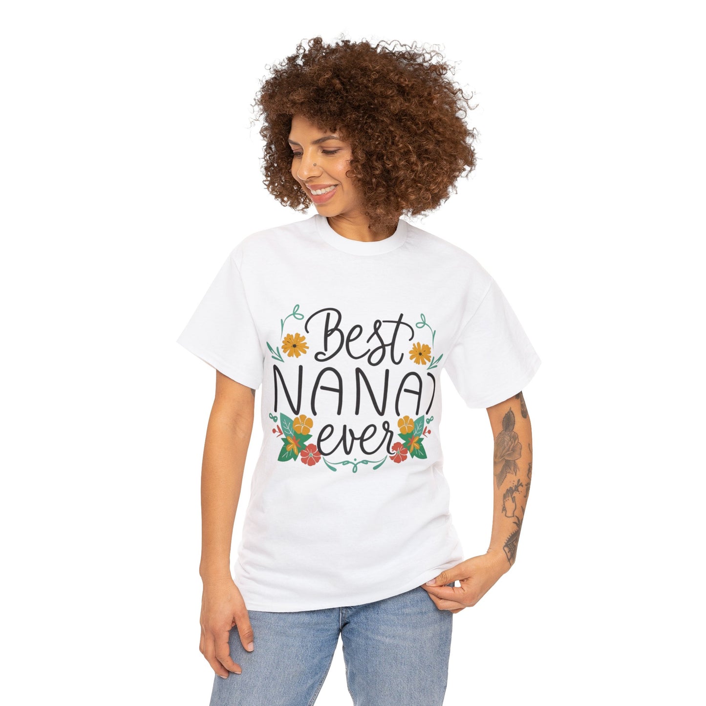 Best Nana Ever Unisex Heavy Cotton Tee, Floral Print, Nana'sFloral Embrace