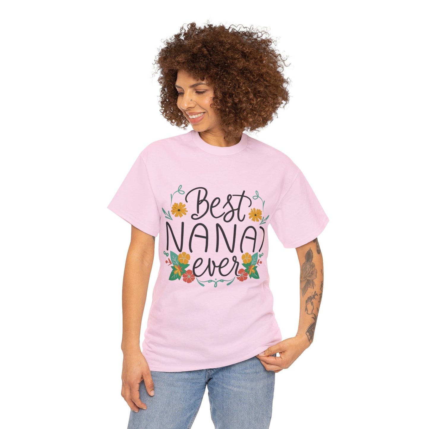Best Nana Ever Unisex Heavy Cotton Tee, Floral Print, Nana'sFloral Embrace