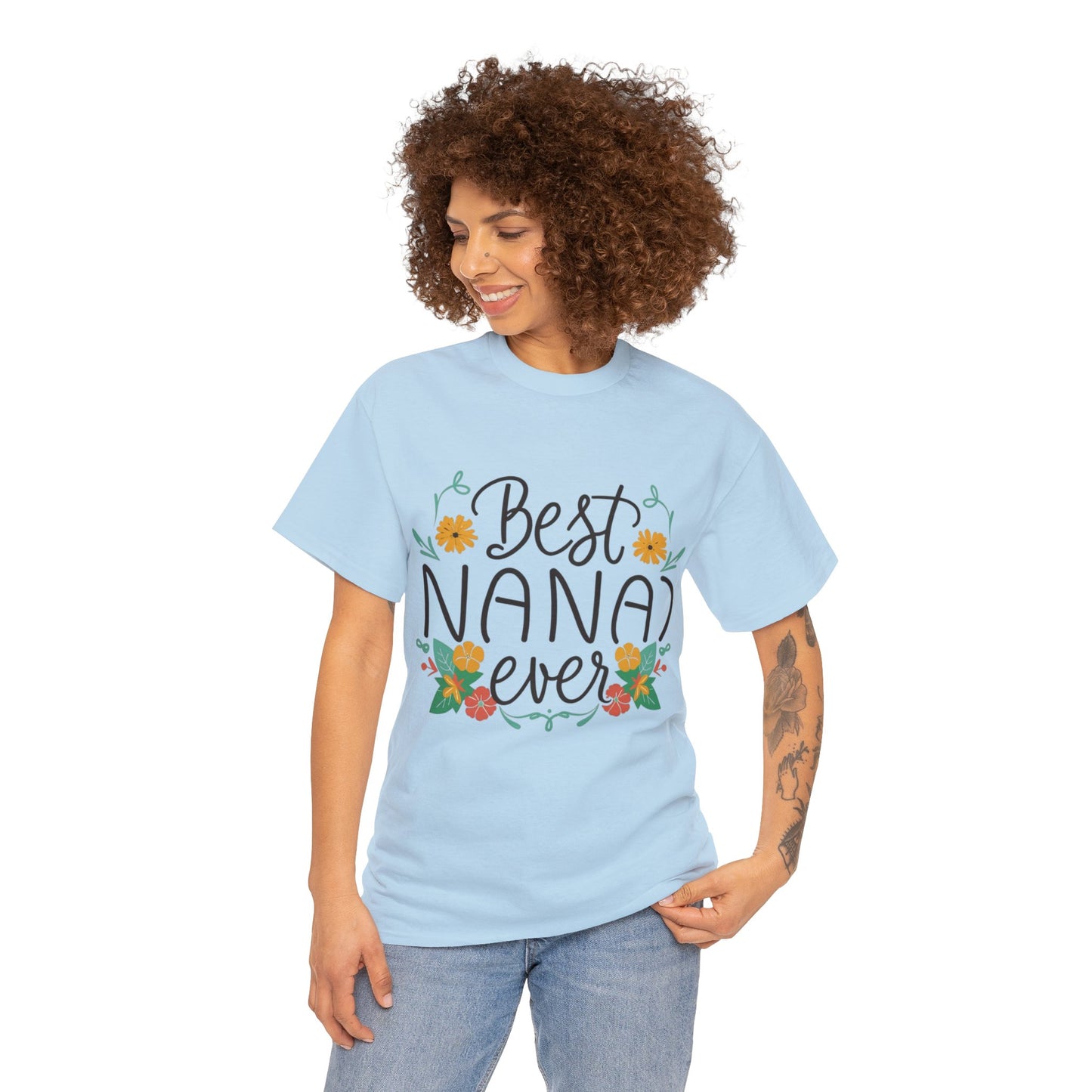 Best Nana Ever Unisex Heavy Cotton Tee, Floral Print, Nana'sFloral Embrace