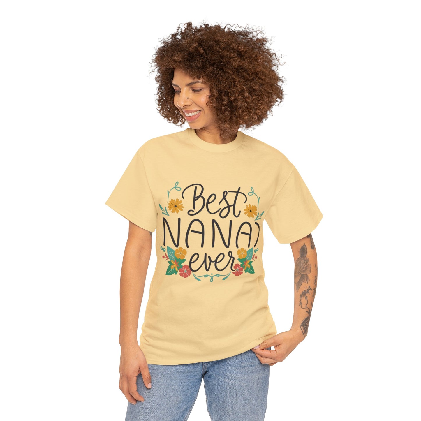 Best Nana Ever Unisex Heavy Cotton Tee, Floral Print, Nana'sFloral Embrace