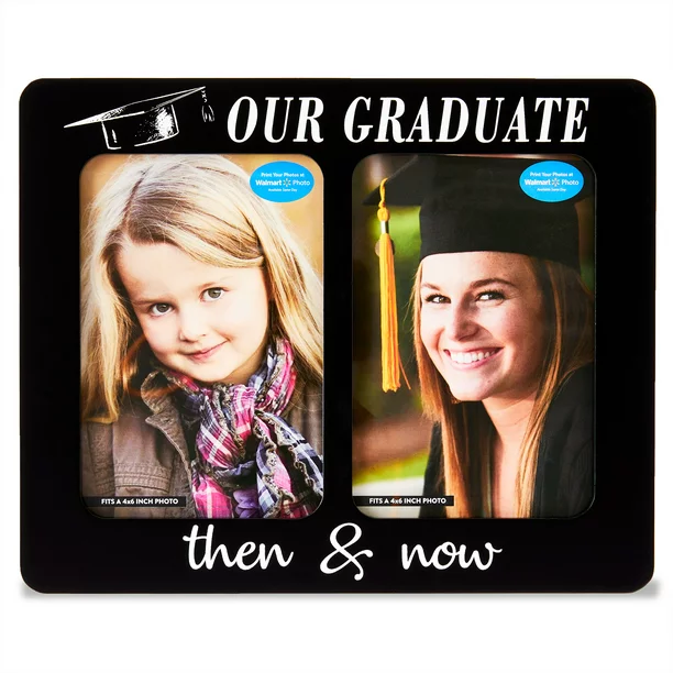 Then/Now Black Wooden Picture Frame, Frame: 10.5" x 8.5", Fits (2) 4"x6" Photos