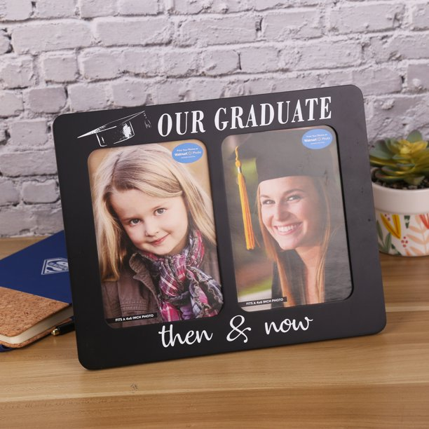 Then/Now Black Wooden Picture Frame, Frame: 10.5" x 8.5", Fits (2) 4"x6" Photos