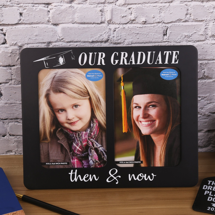 Then/Now Black Wooden Picture Frame, Frame: 10.5" x 8.5", Fits (2) 4"x6" Photos