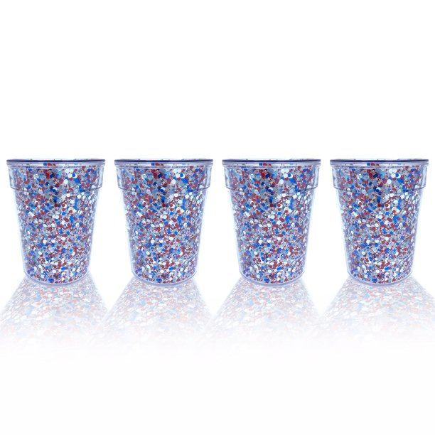 Patriotic Stadium Tumbler, Glitter Infused Double Wall Plastic Tumbler 4 Pack