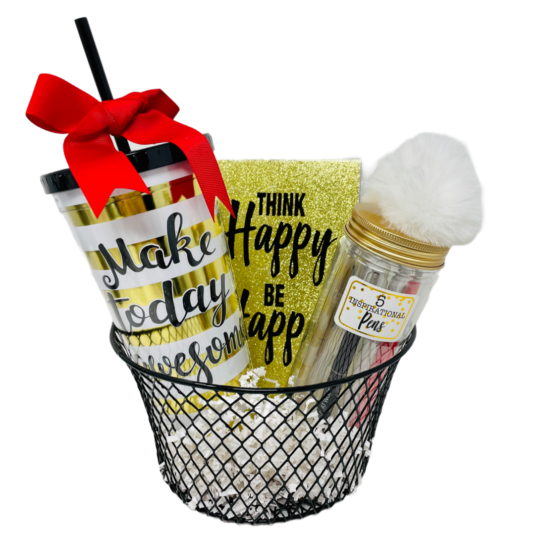 Think Happy Be Happy Gift Basket Bundle