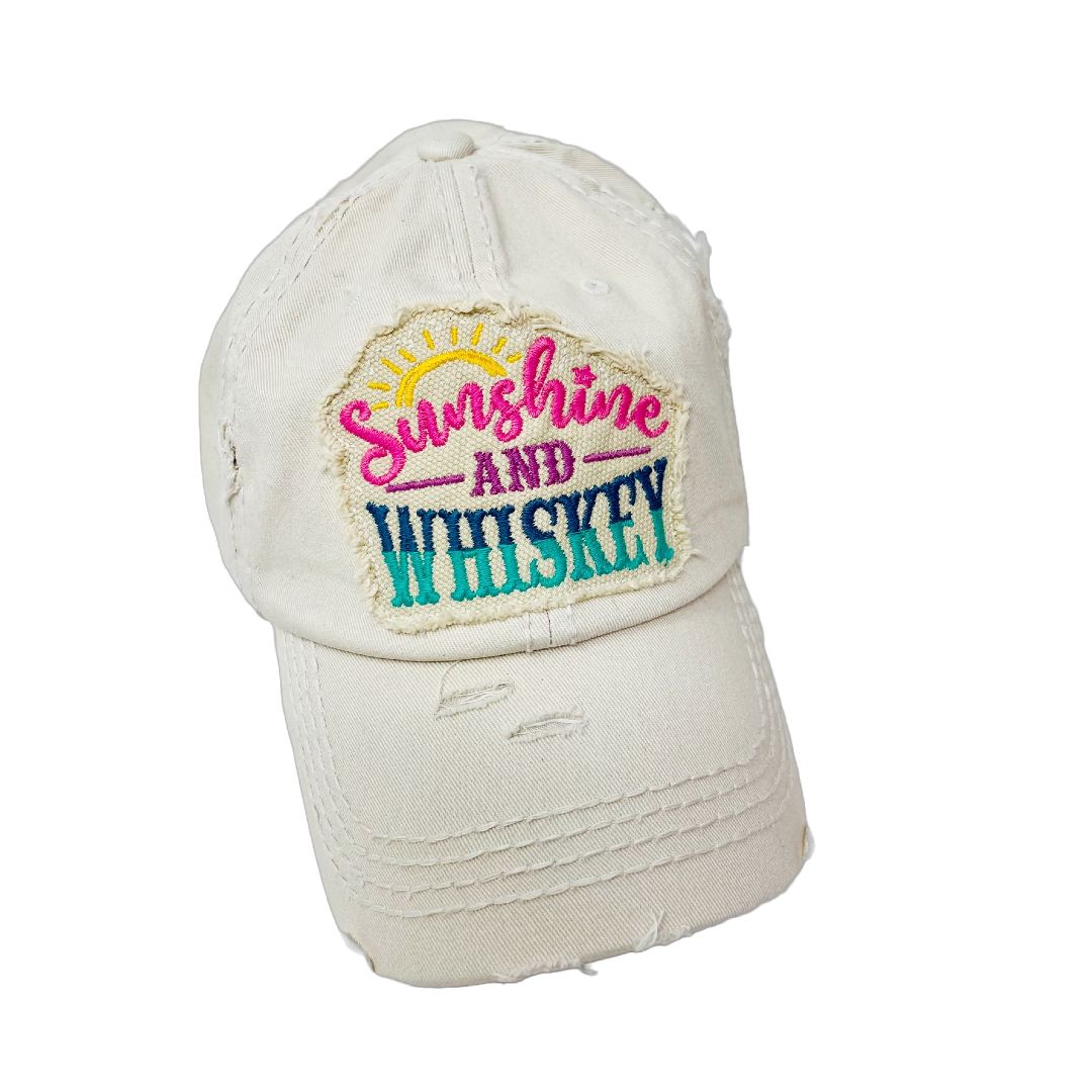 Sunshine and Whiskey Distressed Hat and Flask Giftable