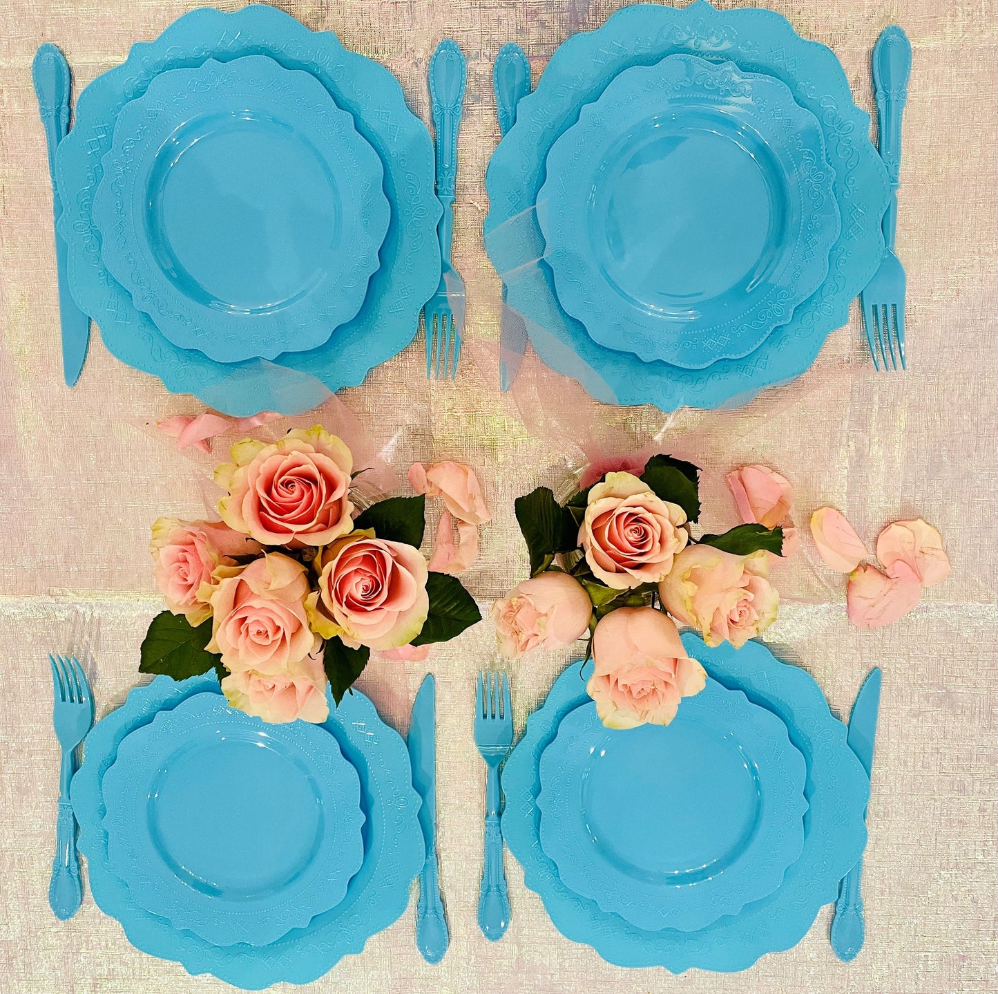 Elegant Blue Tableware Bundle, Dinner Plates, Dessert Plates, Cutlery, Disposable Partyware for 20 guests, 88 total pieces