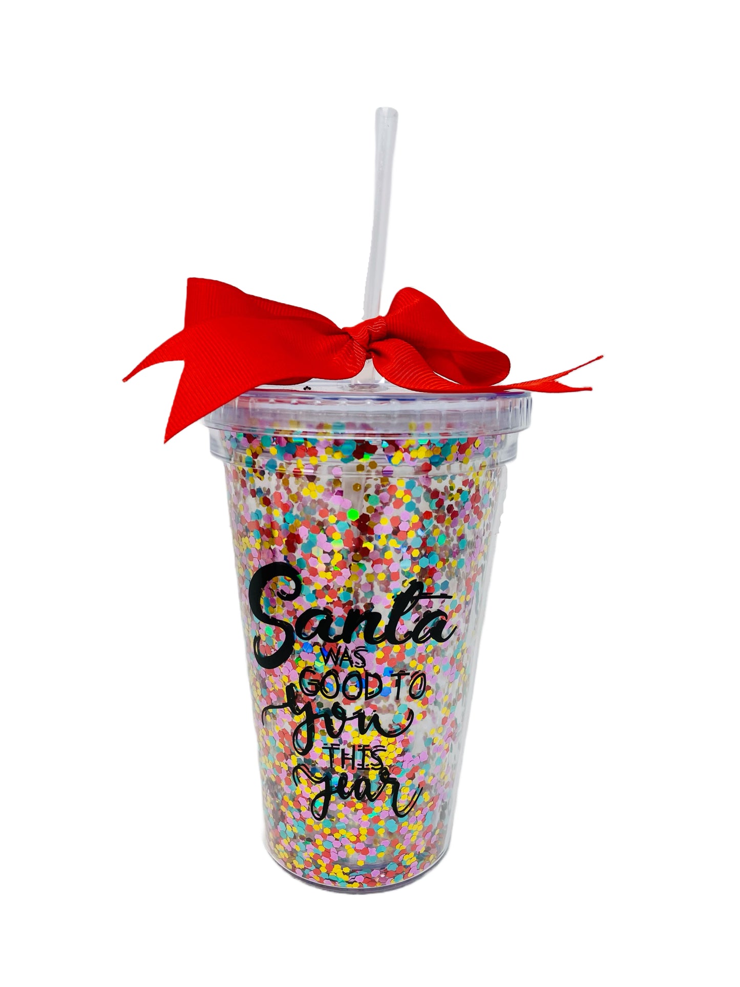 16oz Double Wall Plastic Glitter Infused Christmas Tumblers 4 - Pack