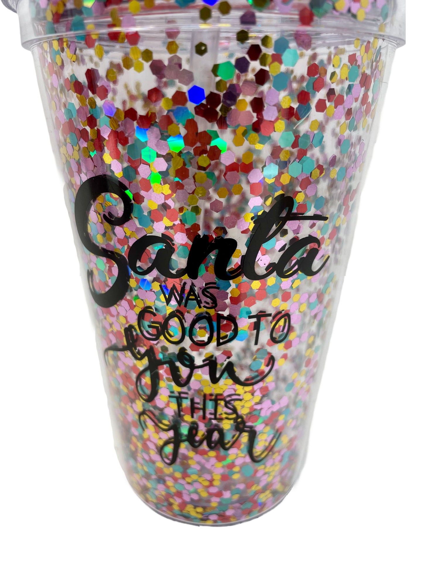 16oz Double Wall Plastic Glitter Infused Christmas Tumblers 4 - Pack