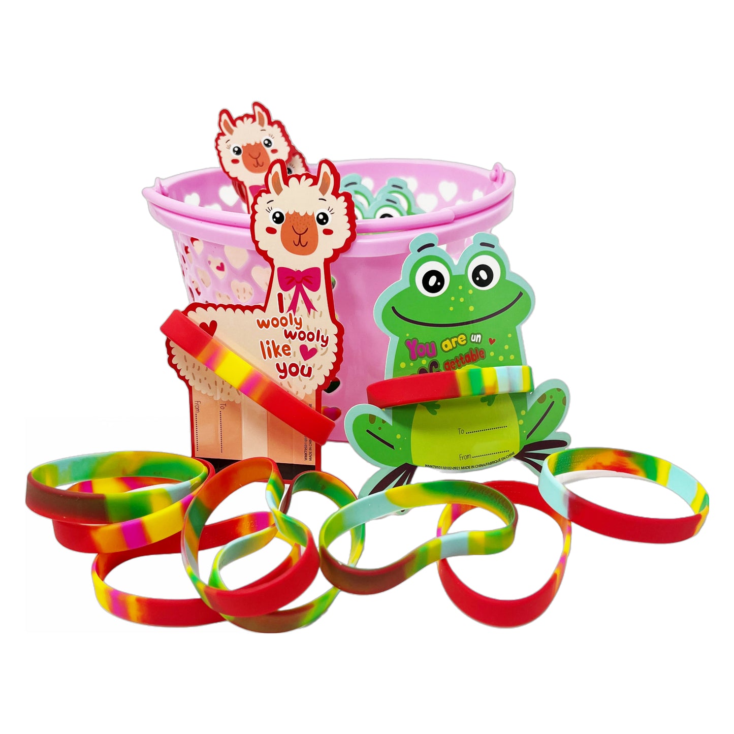 Cheep N Cheerful Valentine Kiddie Card Bucket with Bracelets 16ct, Deluxe Valentine Party Favors and Cards, Kids Valentine