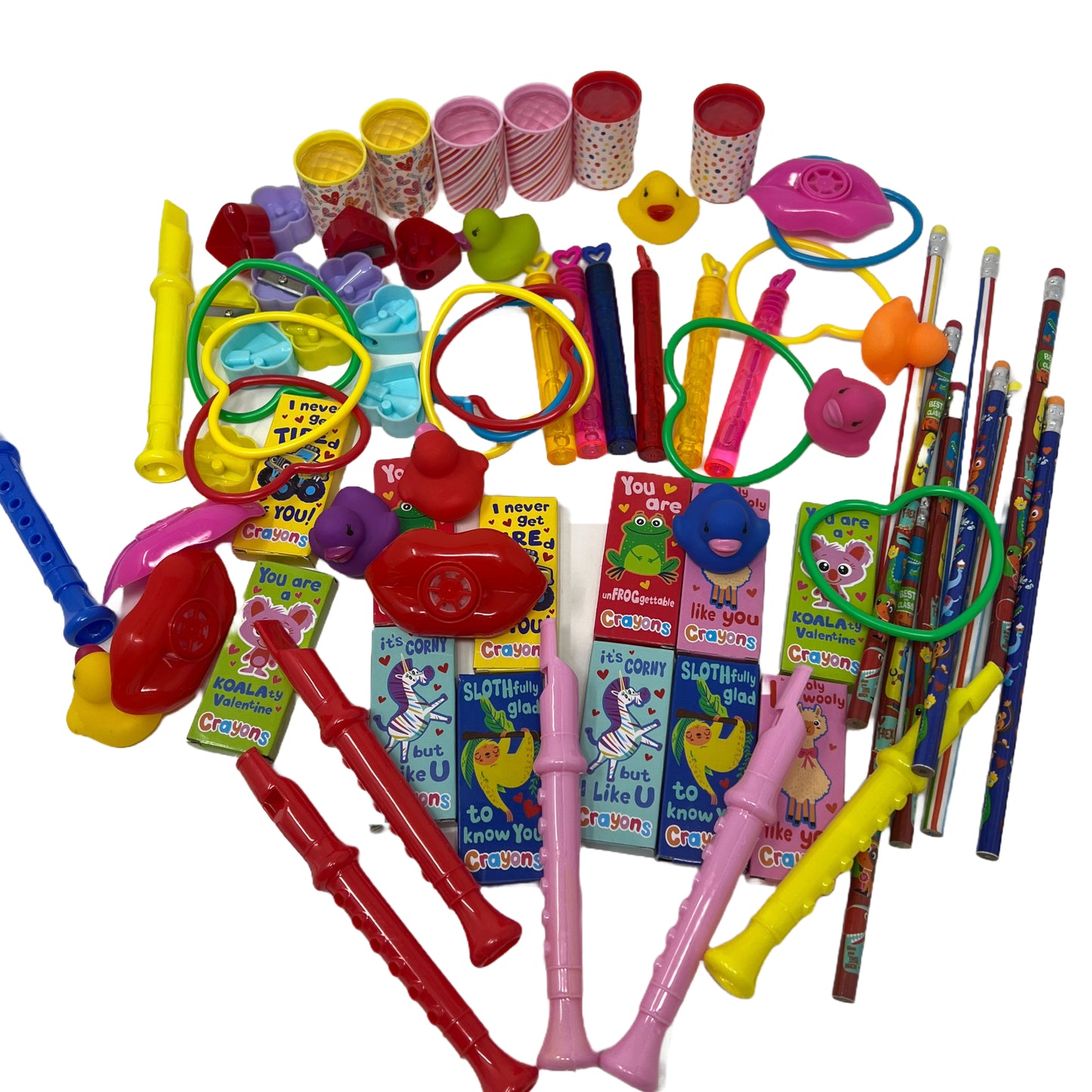 Cheep N Cheerful 80 Pc Valentine Novelty Toy Value Bundle with Ruffle Bowl, Kids Valentine, Valentines Day Toys