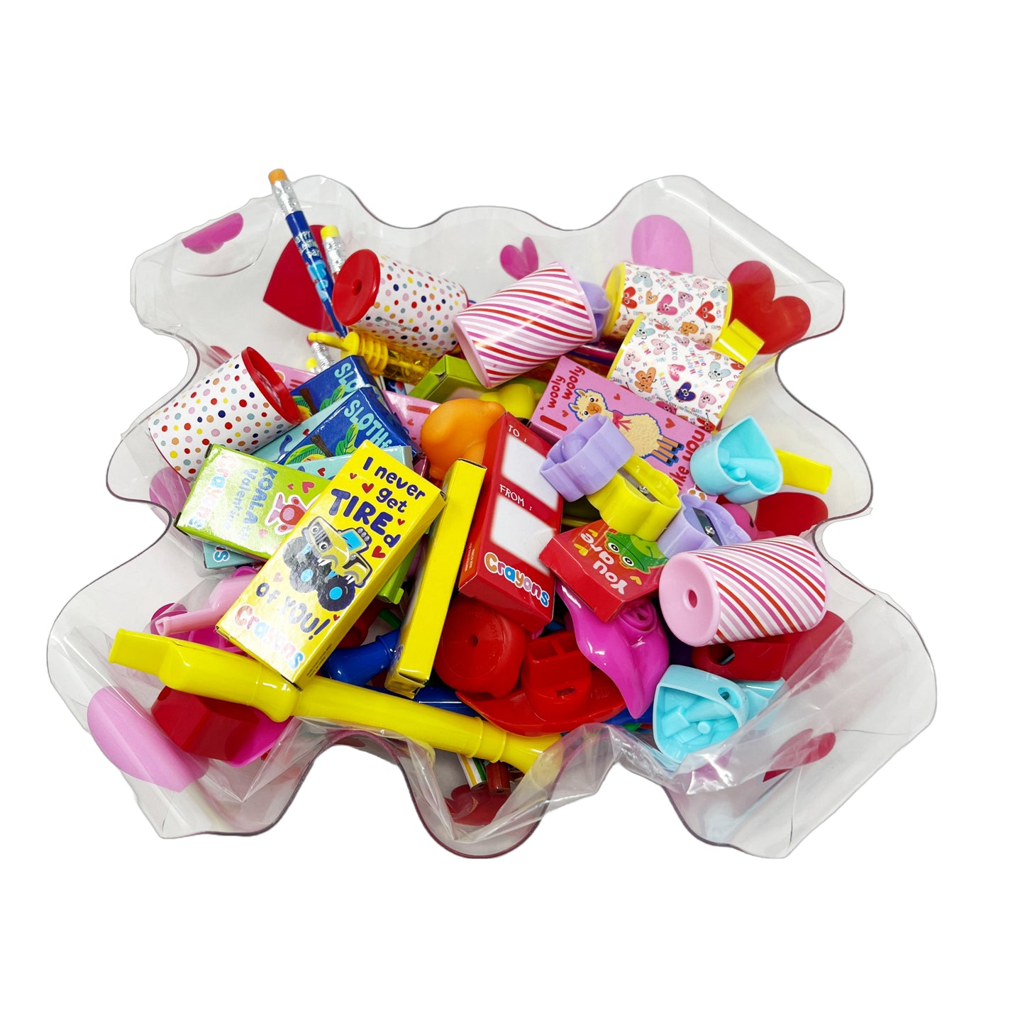 Cheep N Cheerful 80 Pc Valentine Novelty Toy Value Bundle with Ruffle Bowl, Kids Valentine, Valentines Day Toys