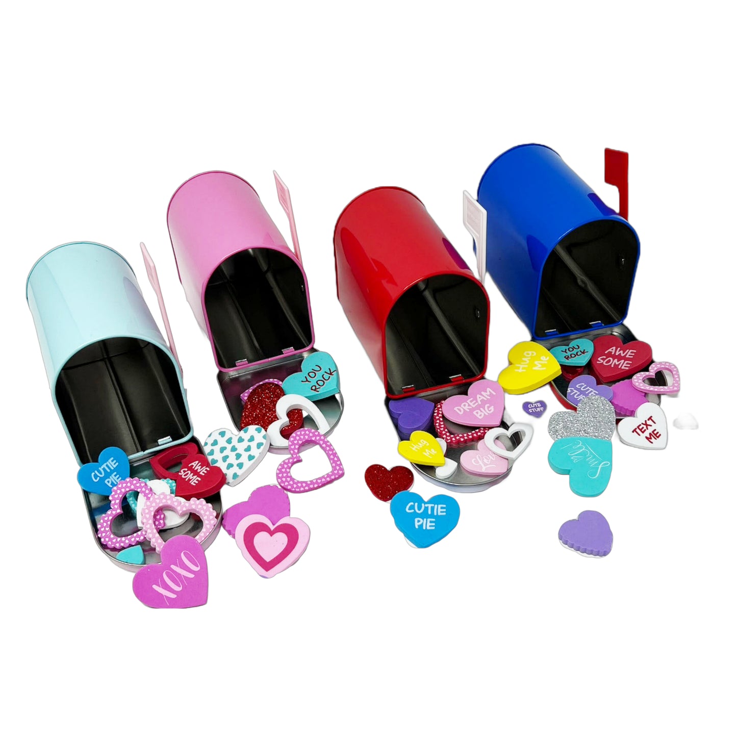 Cheep N Cheerful 4-Pack Valentine Mailbox Craft Kits, Foam Stickers, Kids Valentine