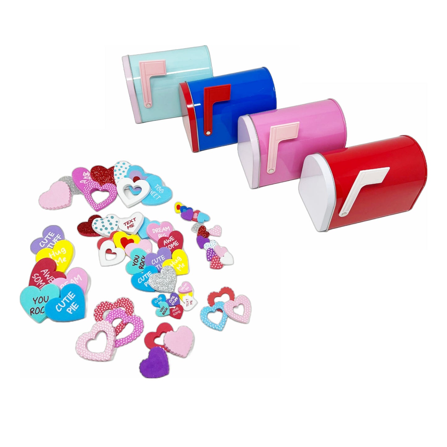 Cheep N Cheerful 4-Pack Valentine Mailbox Craft Kits, Foam Stickers, Kids Valentine