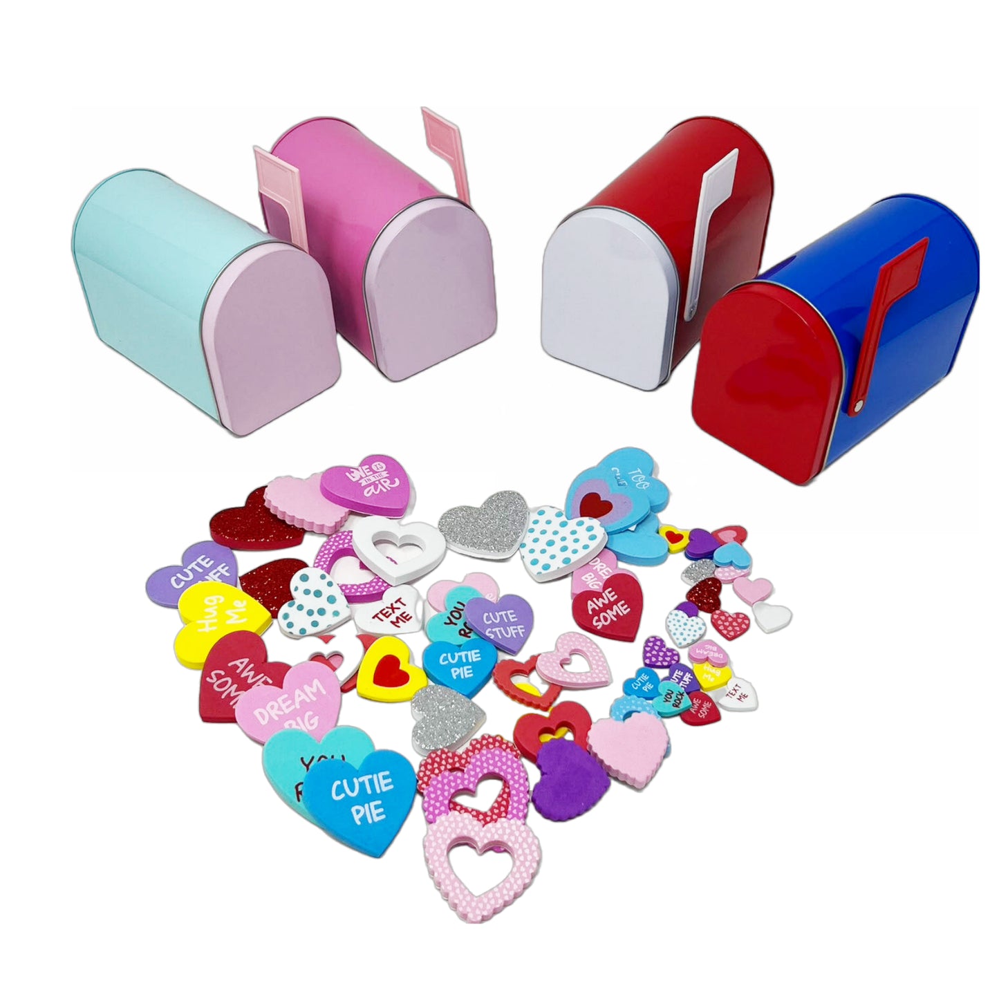 Cheep N Cheerful 4-Pack Valentine Mailbox Craft Kits, Foam Stickers, Kids Valentine