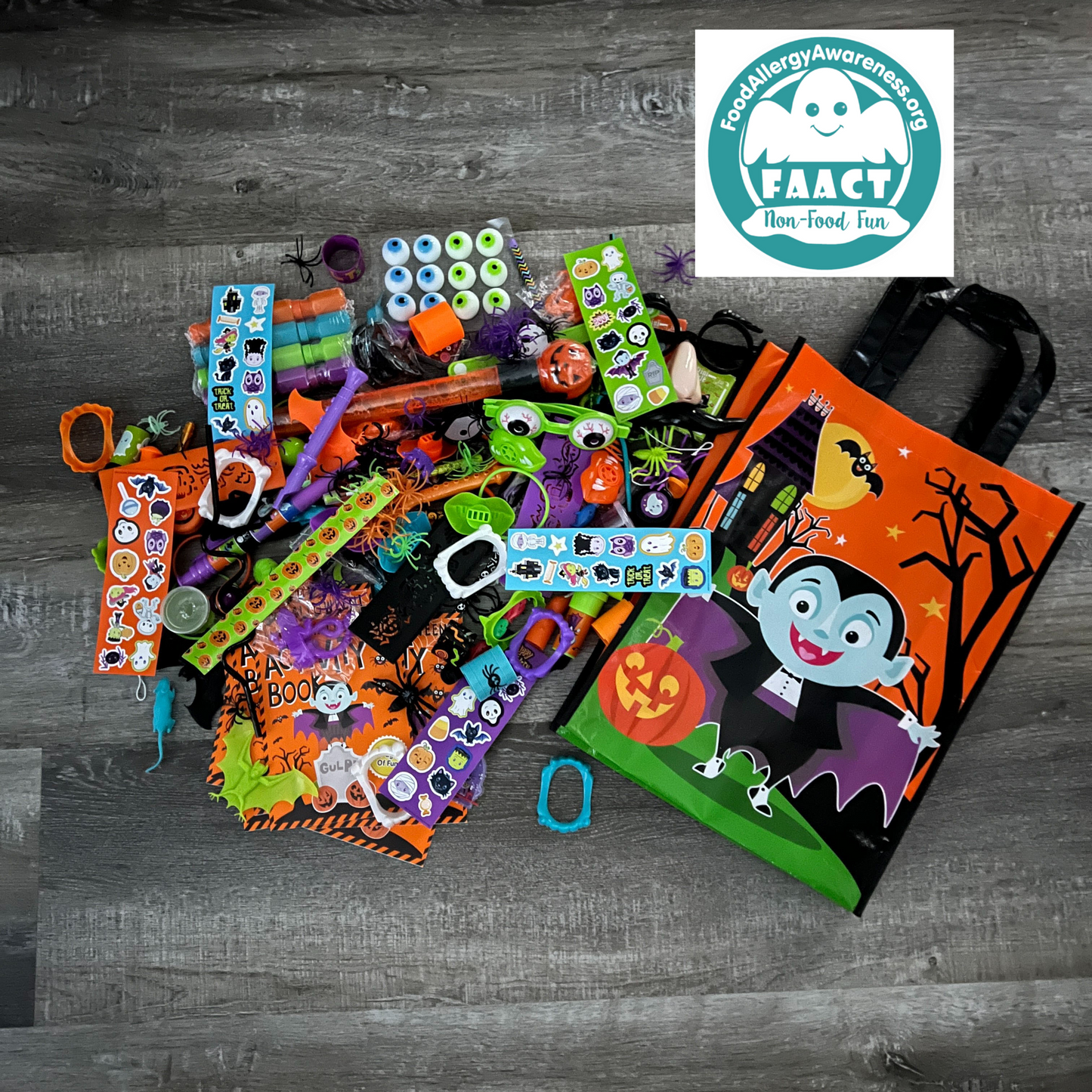 200 Ct Assorted Halloween Novelty Toys with Free Large Tote Bag Allergy FREE