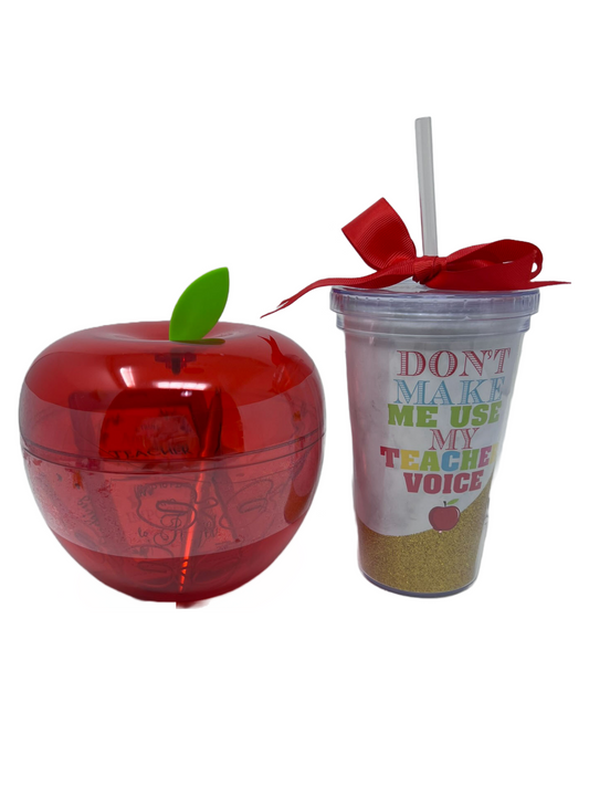 Teacher Appreciation Apple Container Stationary Set and Tumbler Giftable