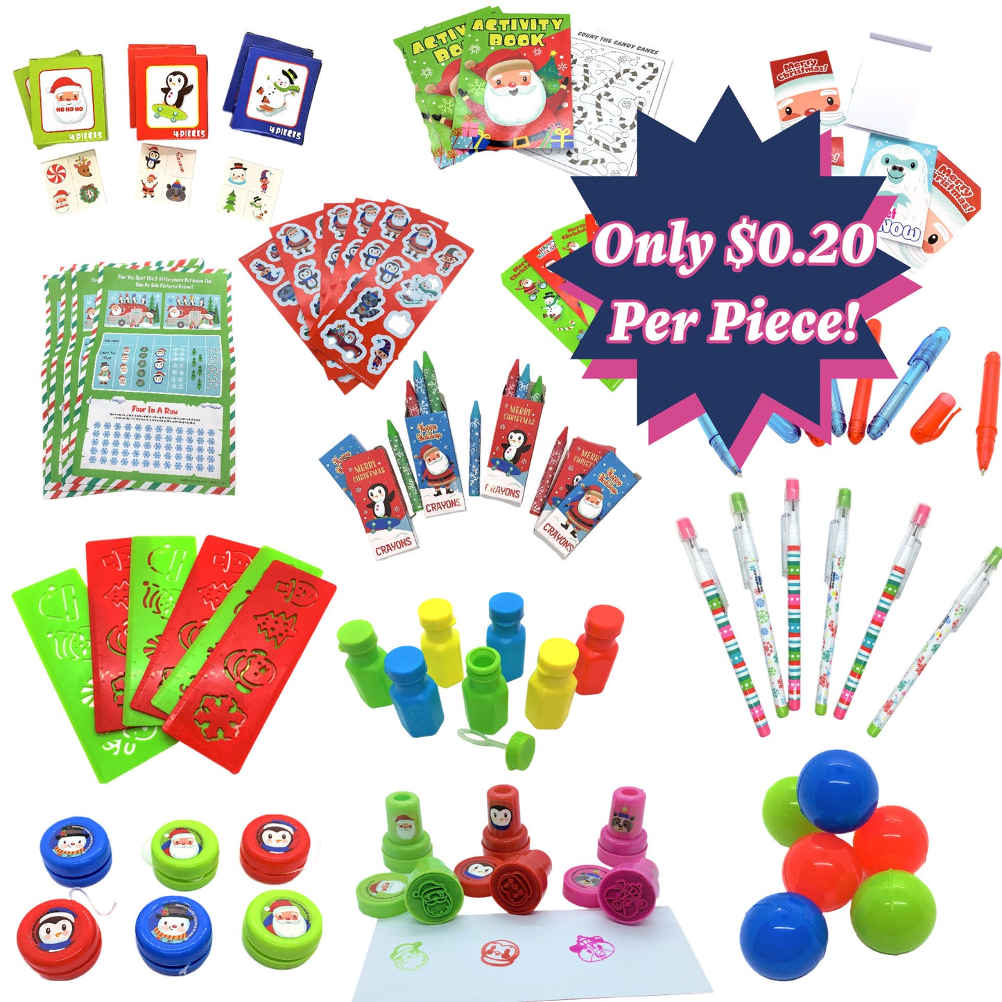 Christmas Holiday Novelty Stocking Stuffer Bundle, Activity Kits, 96 Pcs