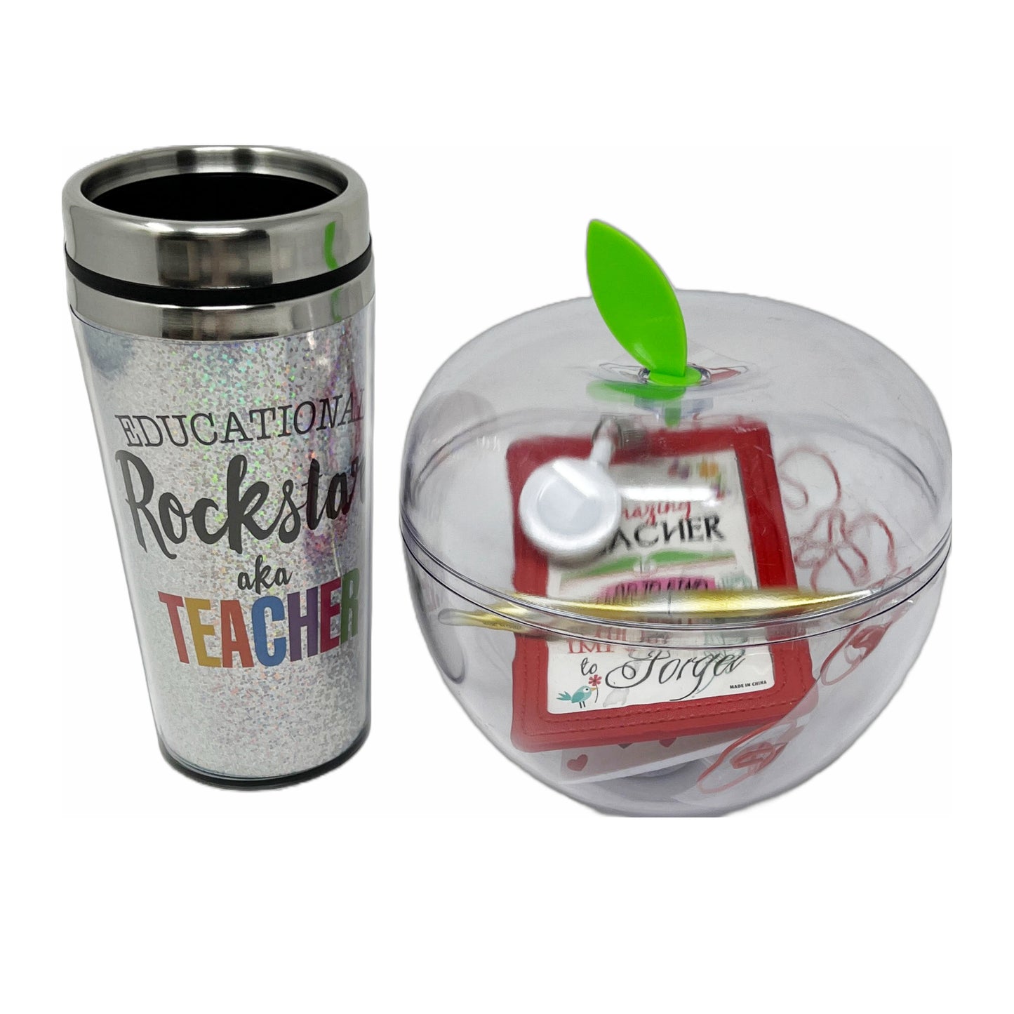 Teacher Appreciation Apple Container Stationary Set and Coffee Tumbler Giftable