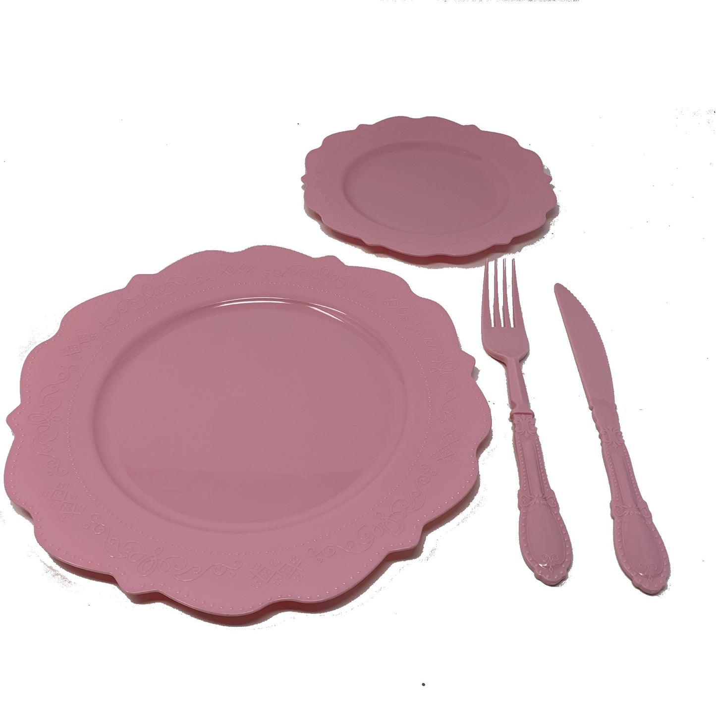 Elegant Pink Tableware Bundle, Dinner Plates, Dessert Plates, Cutlery, Disposable Partyware for 20 guests, 88 total pieces