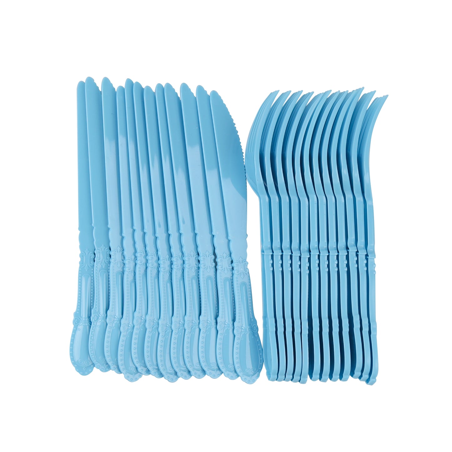 Elegant Blue Tableware Bundle, Dinner Plates, Dessert Plates, Cutlery, Disposable Partyware for 20 guests, 88 total pieces