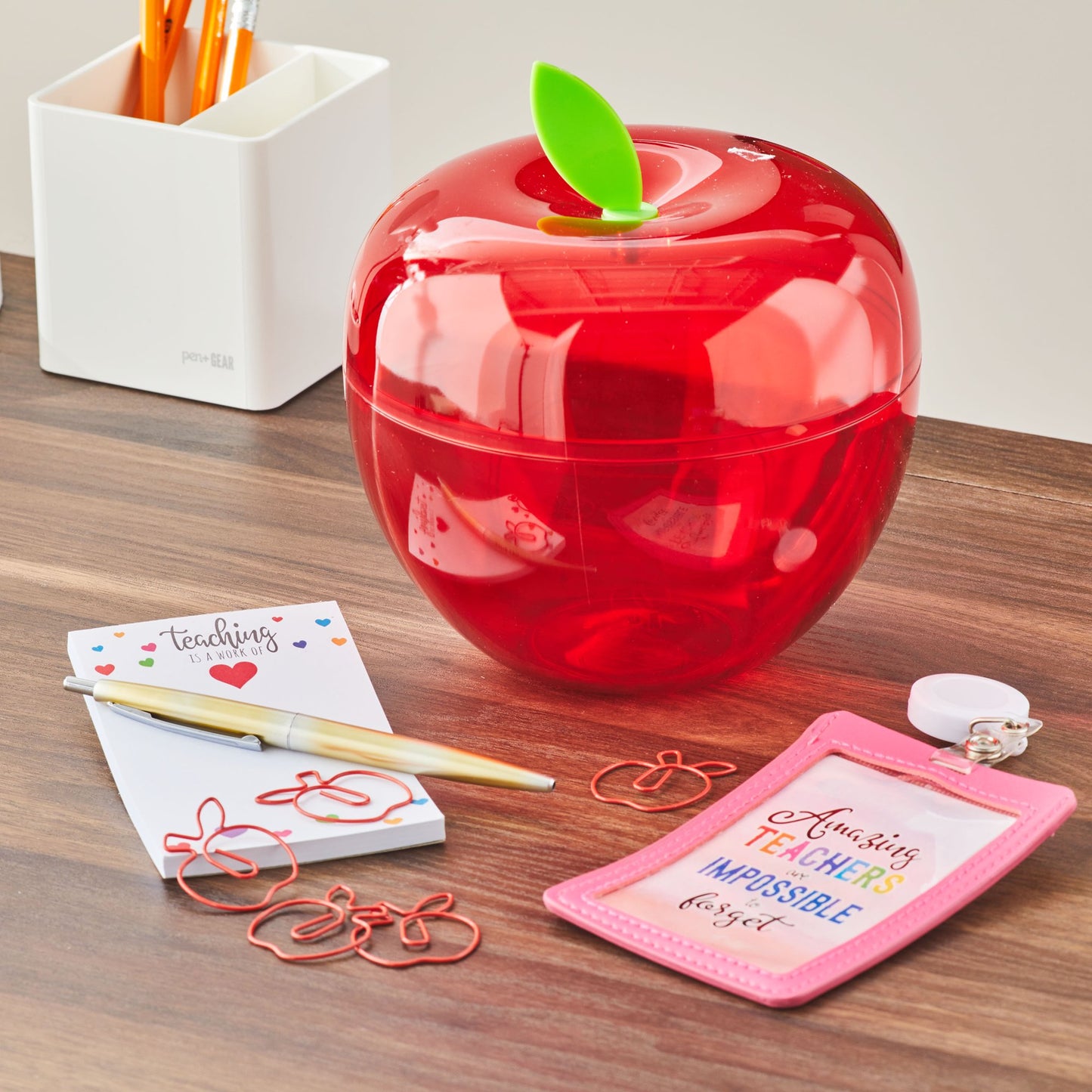 Teacher Appreciation Apple Container Stationary Set and Tumbler Giftable