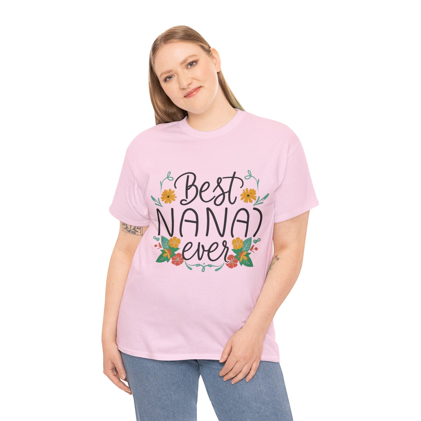 Best Nana Ever Unisex Heavy Cotton Tee, Floral Print, Nana'sFloral Embrace