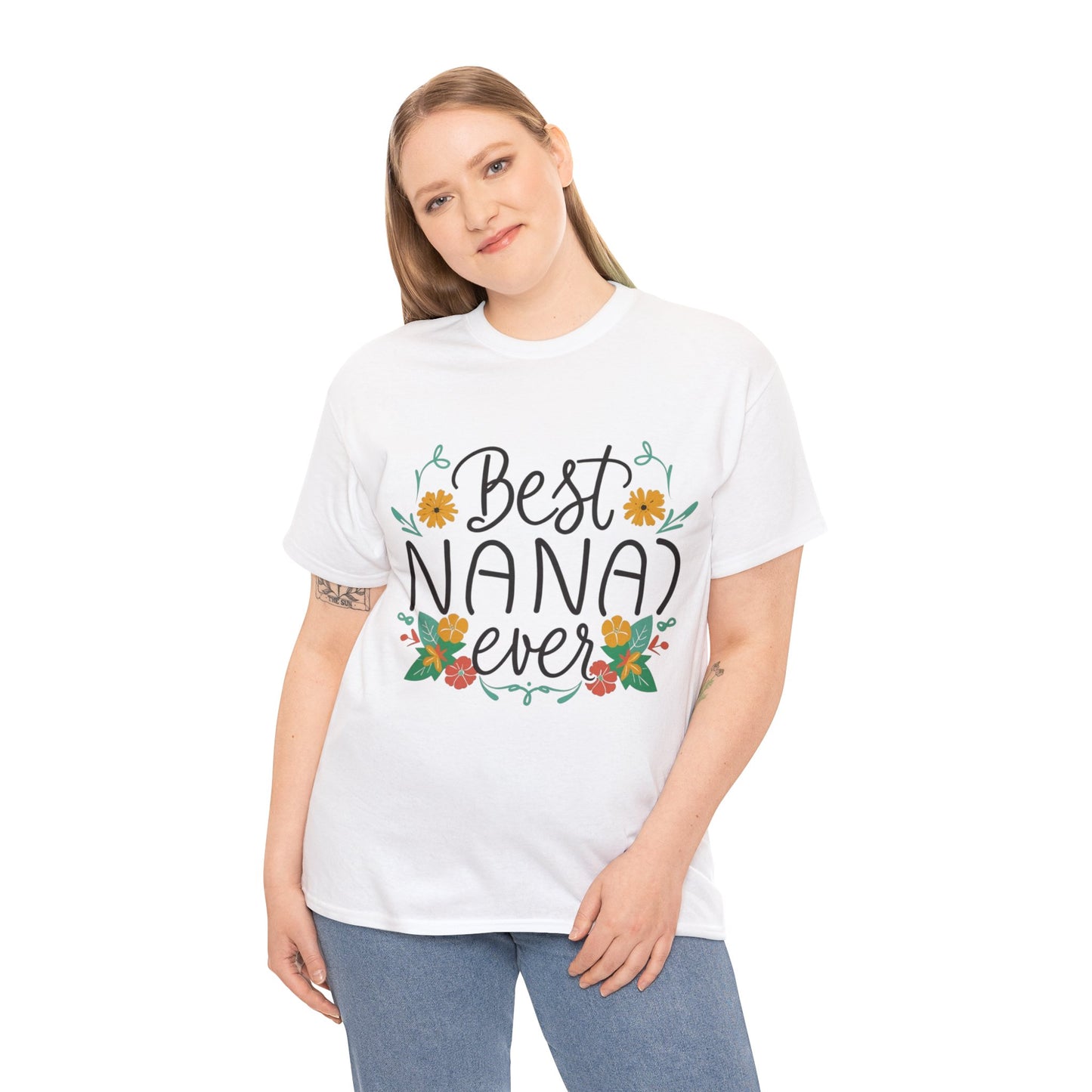 Best Nana Ever Unisex Heavy Cotton Tee, Floral Print, Nana'sFloral Embrace