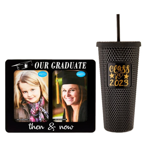 2023 Then and Now Graduation Gift Set Photo Frame with Straw Tumbler