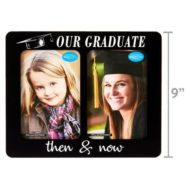 Then/Now Black Wooden Picture Frame, Frame: 10.5" x 8.5", Fits (2) 4"x6" Photos
