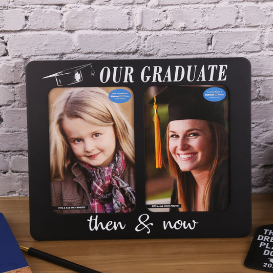 Then/Now Black Wooden Picture Frame, Frame: 10.5" x 8.5", Fits (2) 4"x6" Photos