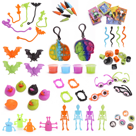 Ultimate Halloween Party Favors Bulk Pack - 150 Piece Assorted Spooky Novelty Toys, Fidget Poppers, Slime, Ducks & More for Kids' Trick-or-Treat Goodie Bags