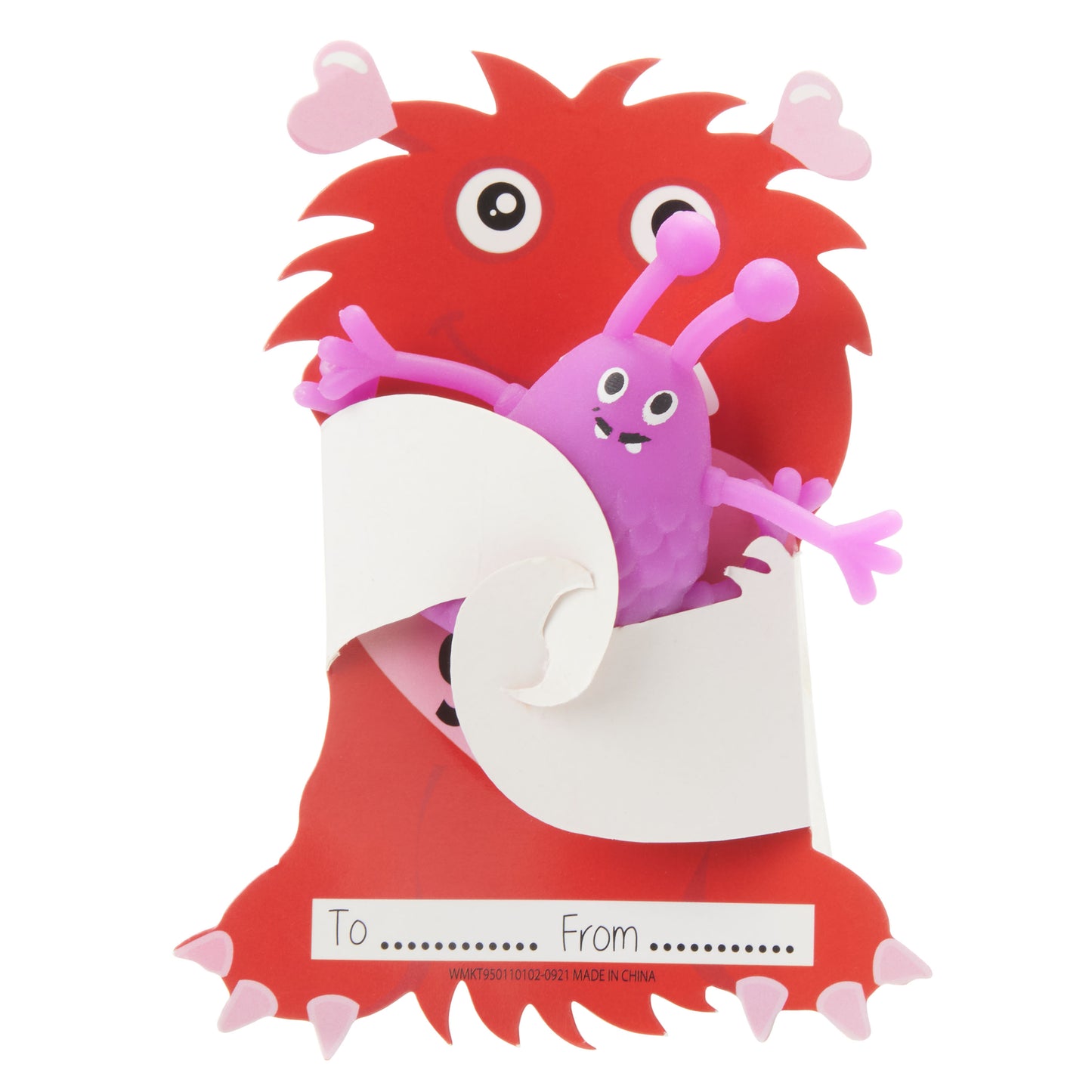 Cheep N Cheerful Valentine Kiddie Card Mailbox Bucket with 16ct Finger Monsters and Cards, Valentine Day Party Favors and Cards, Valentine Toys