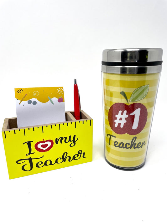 # 1 TEACHER Stainless Coffee Mug & Stationery Set