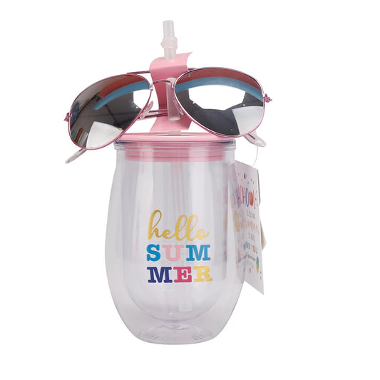 "Hello Summer" Wine Tumbler and Sunglasses