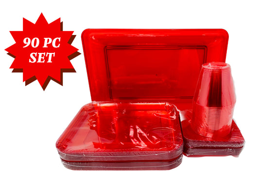 Red Holiday Partyware Set - Serves up to 20 - 90 Pcs