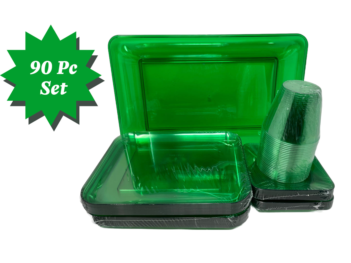 Christmas Green Translucent Partyware Set, Serves Up To 20, 90 Pcs