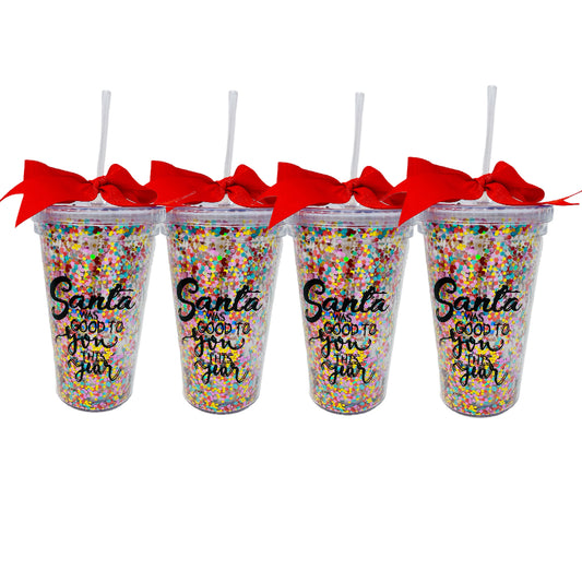 16oz  Double Wall Plastic Glitter Infused Christmas Tumblers 4 - Pack