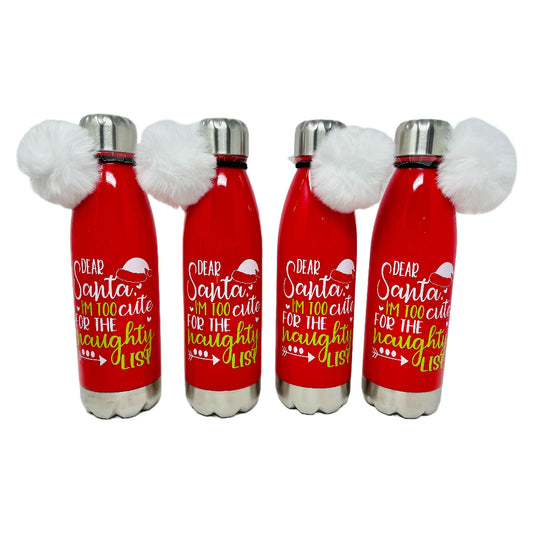 Dear Santa Water Bottle with Hair Tie 4 - Pack
