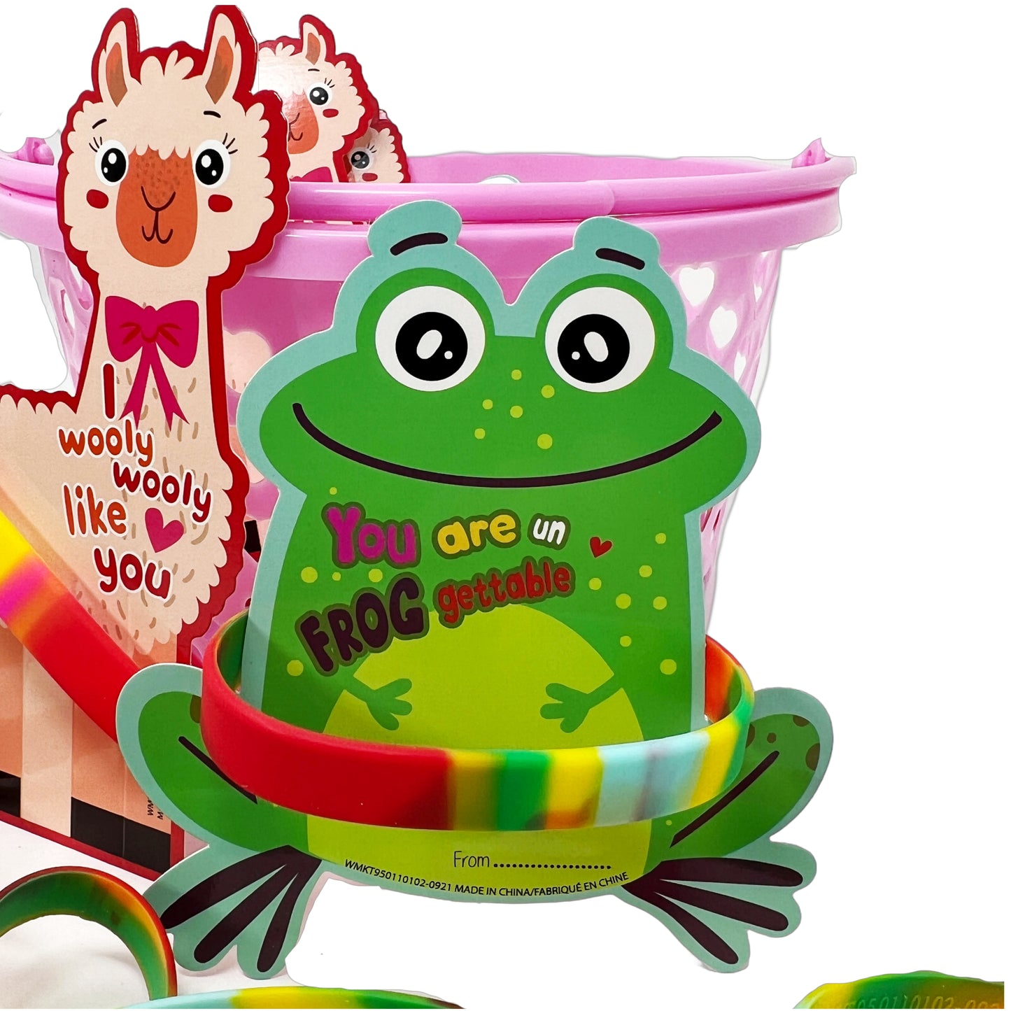 Cheep N Cheerful Valentine Kiddie Card Bucket with Bracelets 16ct, Deluxe Valentine Party Favors and Cards, Kids Valentine