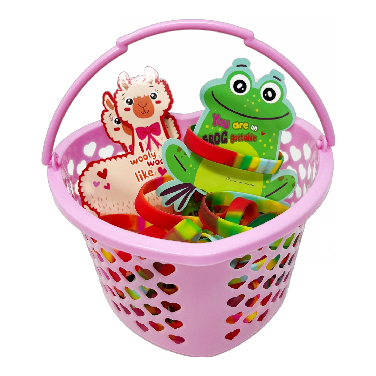 Cheep N Cheerful Valentine Kiddie Card Bucket with Bracelets 16ct, Deluxe Valentine Party Favors and Cards, Kids Valentine