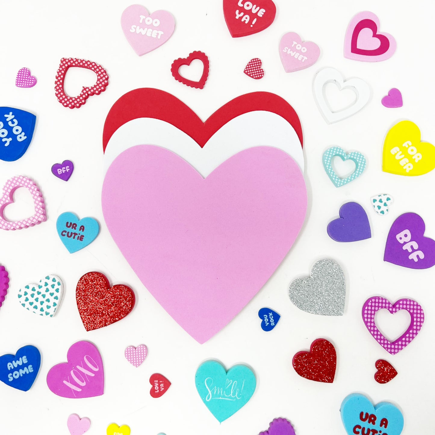 Cheep N Cheerful Valentines Day Craft Set, 30 Foam Hearts, 80 Foam Heart Stickers, Valentine's Day Party Décor, 110 Pcs