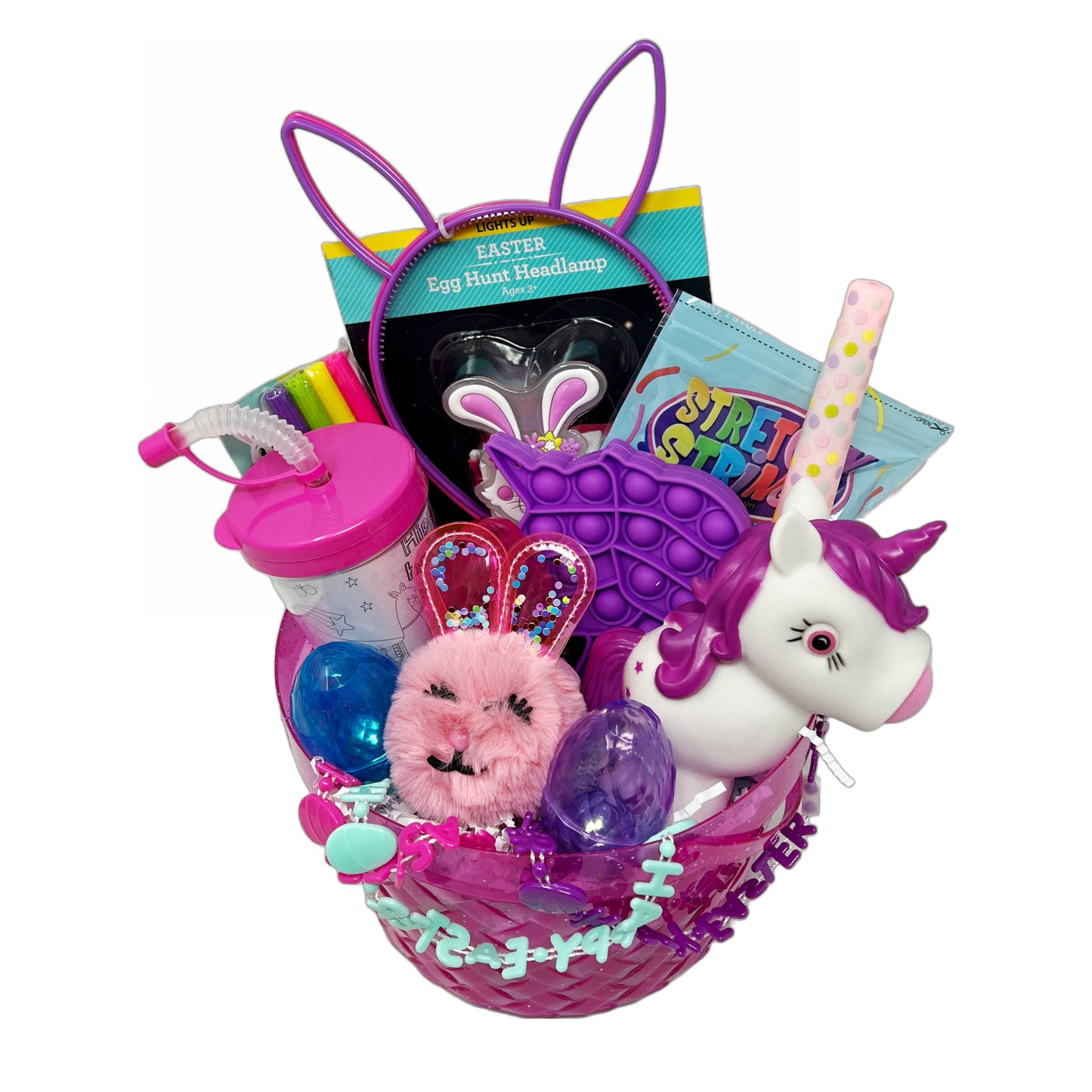 Cheep N Cheerful Deluxe Build a Basket Girl Novelty Toys, LED Easter Basket with Novelty Easter Toys, 16 Pcs