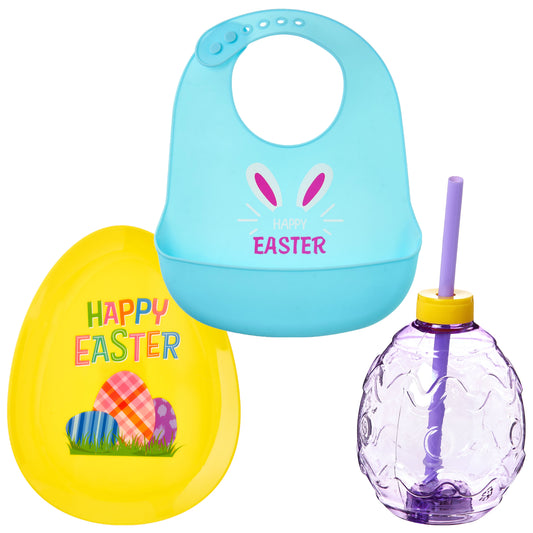 Cheep N Cheerful Baby's First Easter Bundle, Silicone Bib, LED Sippy Cup, Easter Plate, 3 Pcs