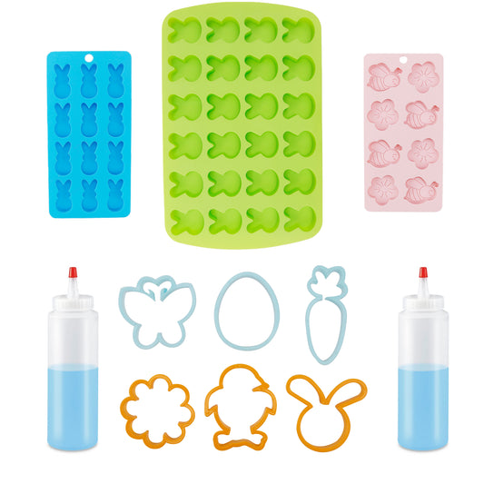Cheep N Cheerful 11 Pc Easter Deluxe Baking Set, Silicone Molds, Cookie Cutters, Squeeze Bottles, Easter Baking
