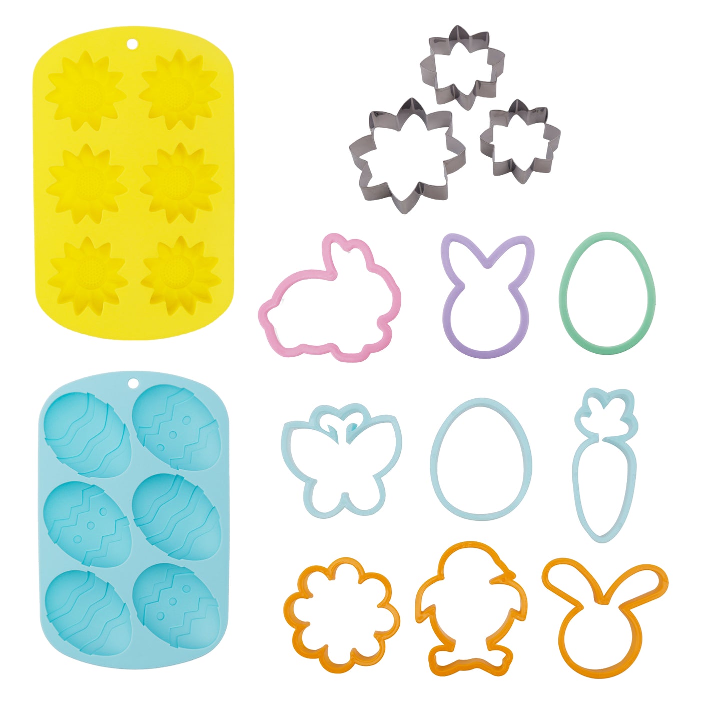 Cheep N Cheerful 12 Pc Easter Silicone Mold and Cookie Cutter Deluxe Set, Easter Baking Supplies