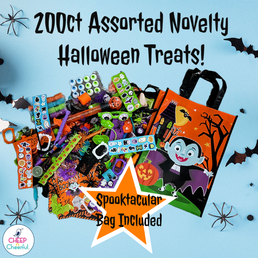 200 Ct Assorted Halloween  Novelty Toys with Free Large Tote Bag Allergy FREE