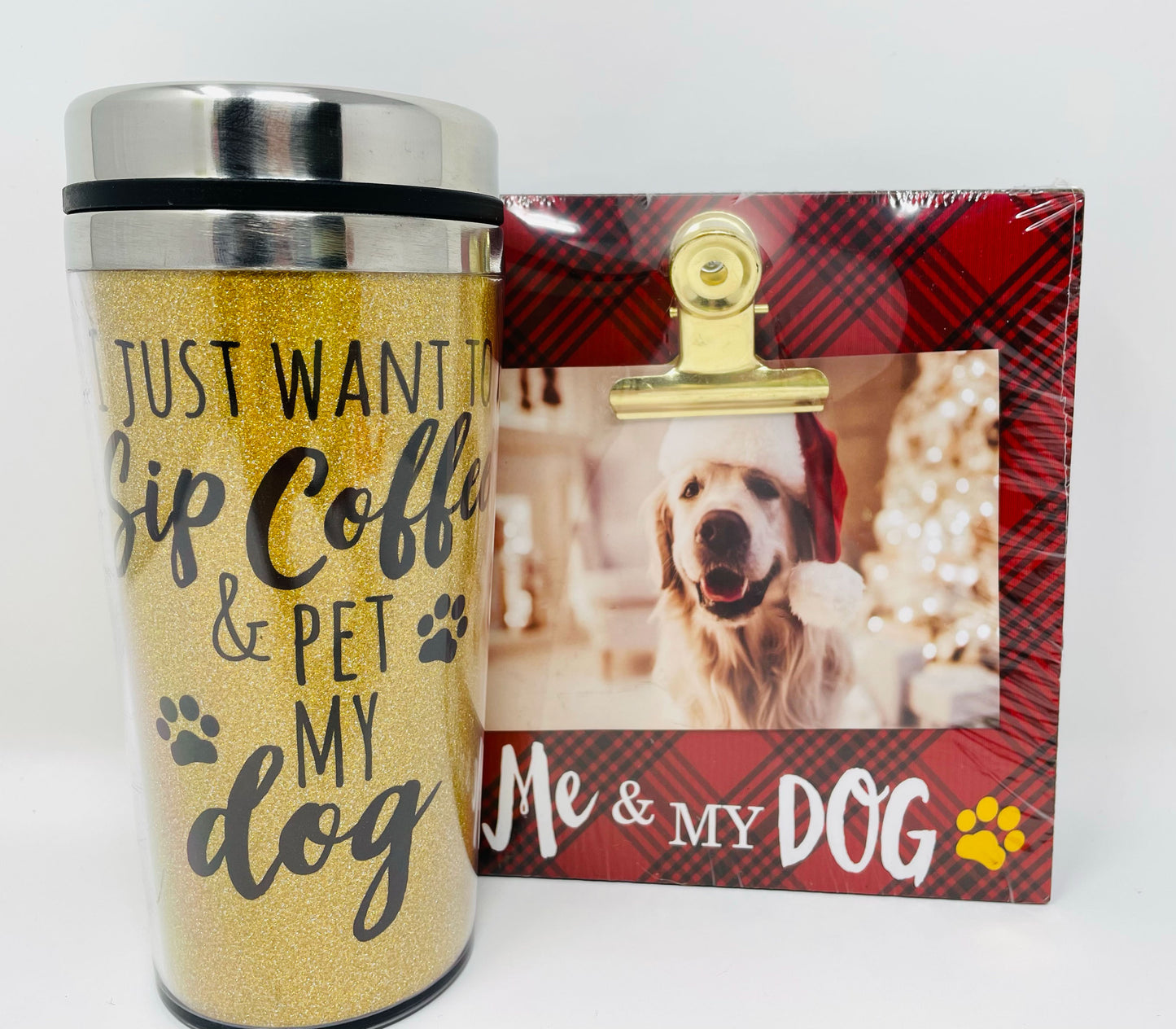 "Me and My Dog" Inspired Stainless Coffee Mug and Photo Clip Frame Gift