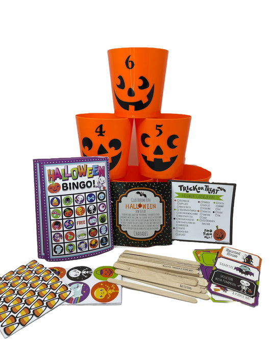 Halloween Game Kit - Scavenger Hunt, Charades, Bingo, Bucket Toss